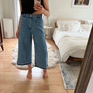 FREE PEOPLE WIDE LEG HIGH WAISTED CROPPED JEANS SZ 27